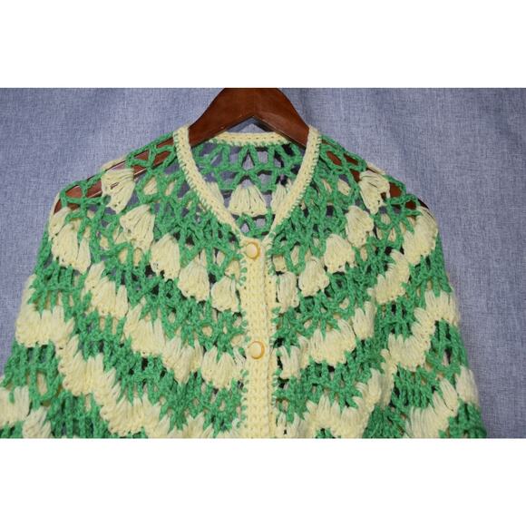 Handmade Crochet Button Front Cardigan Green Yellow Medium - Picture 2 of 3